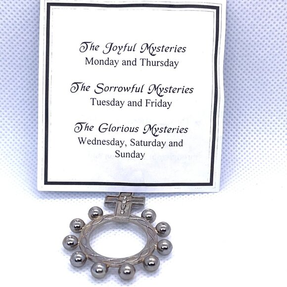 Pocket Italy Rosary Ring Cross Finger Prayer Beads Religious Catholic Vintage - Picture 4 of 11
